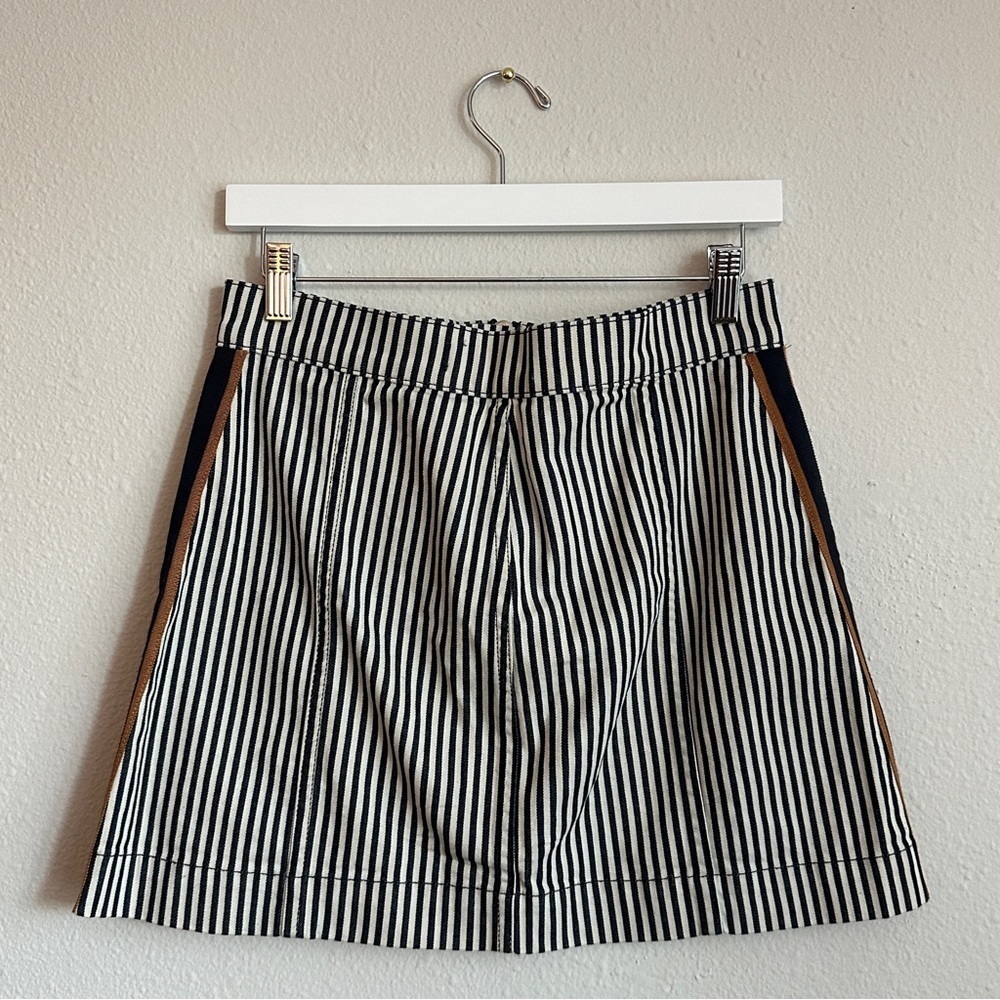 Veronica Beard Navy & White Stripe Denim Skirt with Zipper Front | Size 6 - Picture 2 of 7